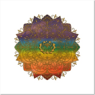 Rainbow Mandala with Lotus Flower 2 Posters and Art